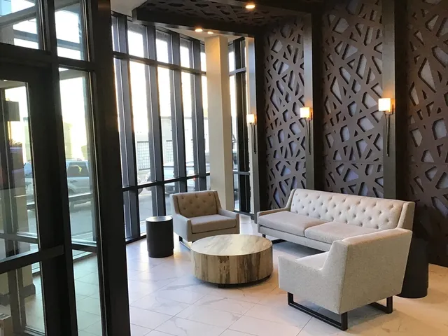 a view of a building and a street