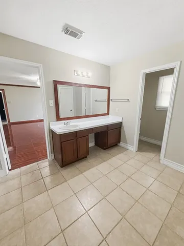 a bathroom with a sink a vanity and mirror