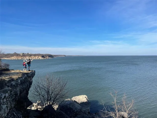 a view of a lake and mountain in the back
