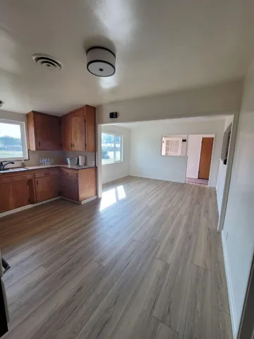 a view of kitchen and windows