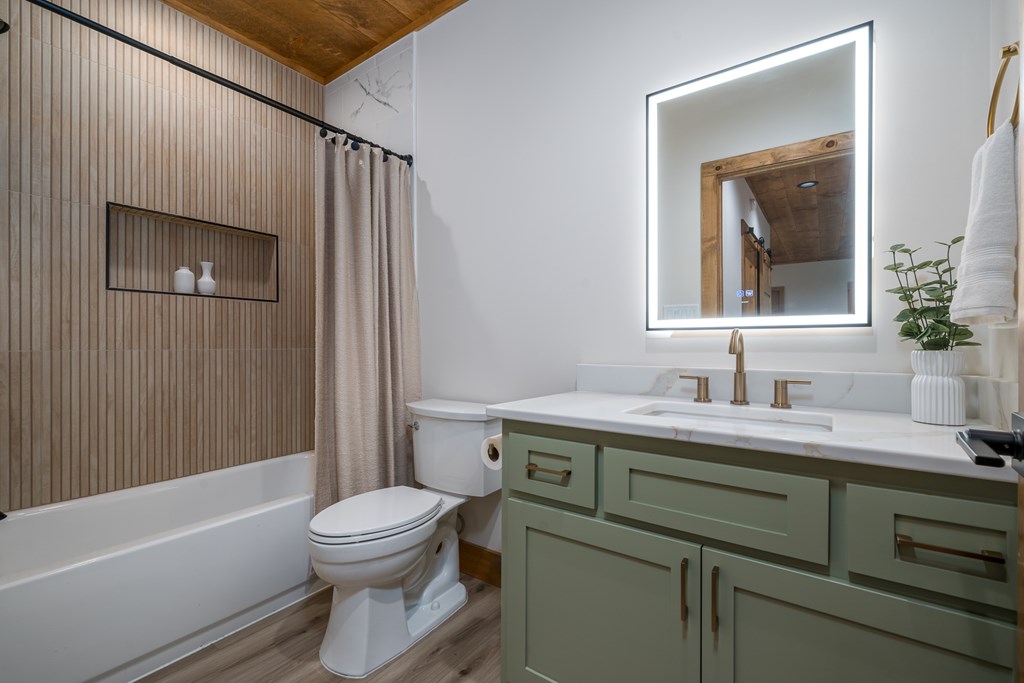 221 Goldmine Road Morganton, GA 30560 - Photo 41 of 51 a bathroom with a toilet sink vanity tub and shower