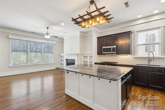 a kitchen with a counter space and a table