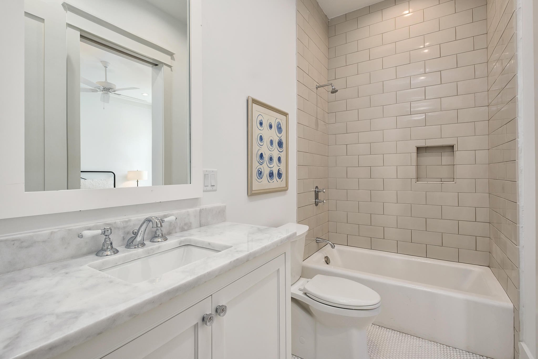 28 Rainer Ln Inlet Beach Inlet Beach, FL 32461 - Photo 27 of 39 a bathroom with a granite countertop sink toilet and shower