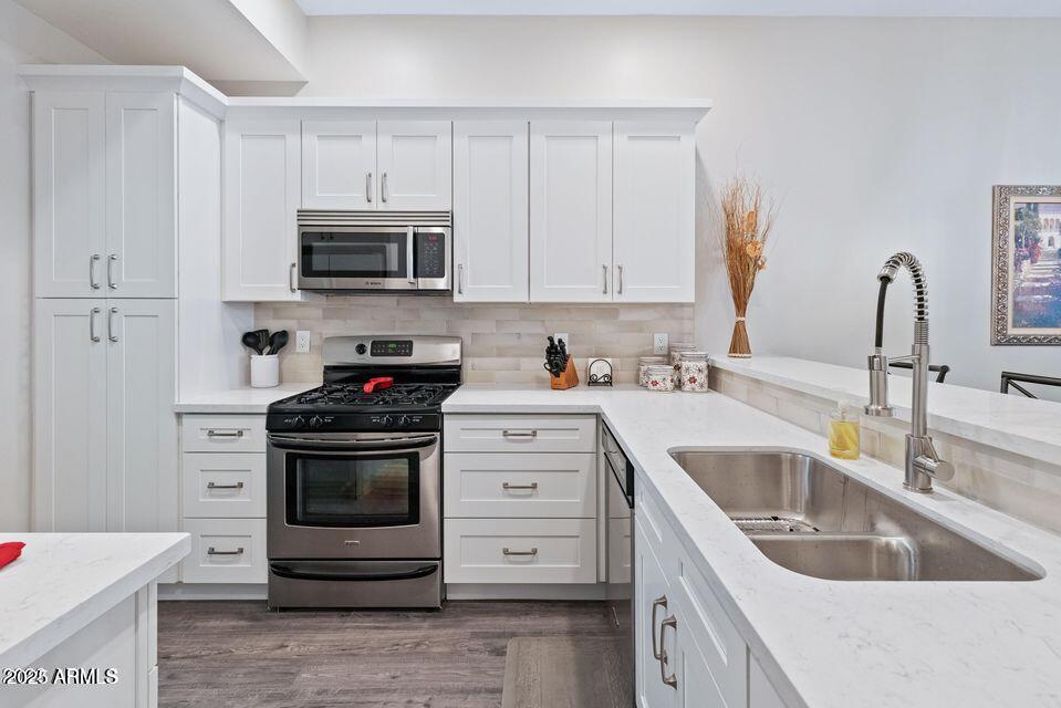 8270 North Hayden Road, Unit 1028 Scottsdale, AZ 85258 - Photo 2 of 22 a kitchen with stainless steel appliances granite countertop a sink and a stove