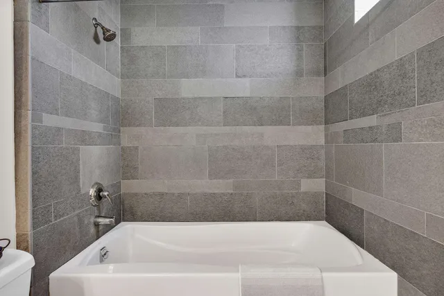 a bathroom with a bathtub