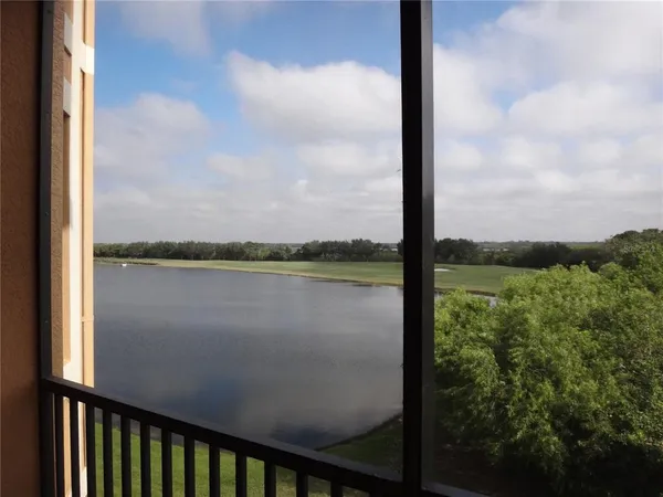 a view of a lake from a window