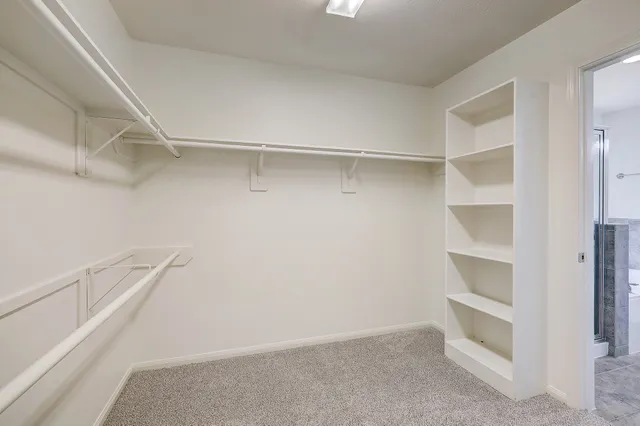 a view of an empty walk in closet