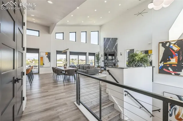 a view of a living room and dining room