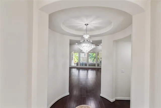 a view of a chandelier in a room