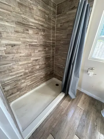 a bathroom with a window