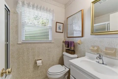 a bathroom with a toilet a sink and mirror