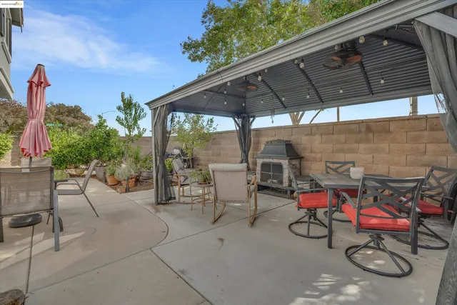 an outdoor space with seating