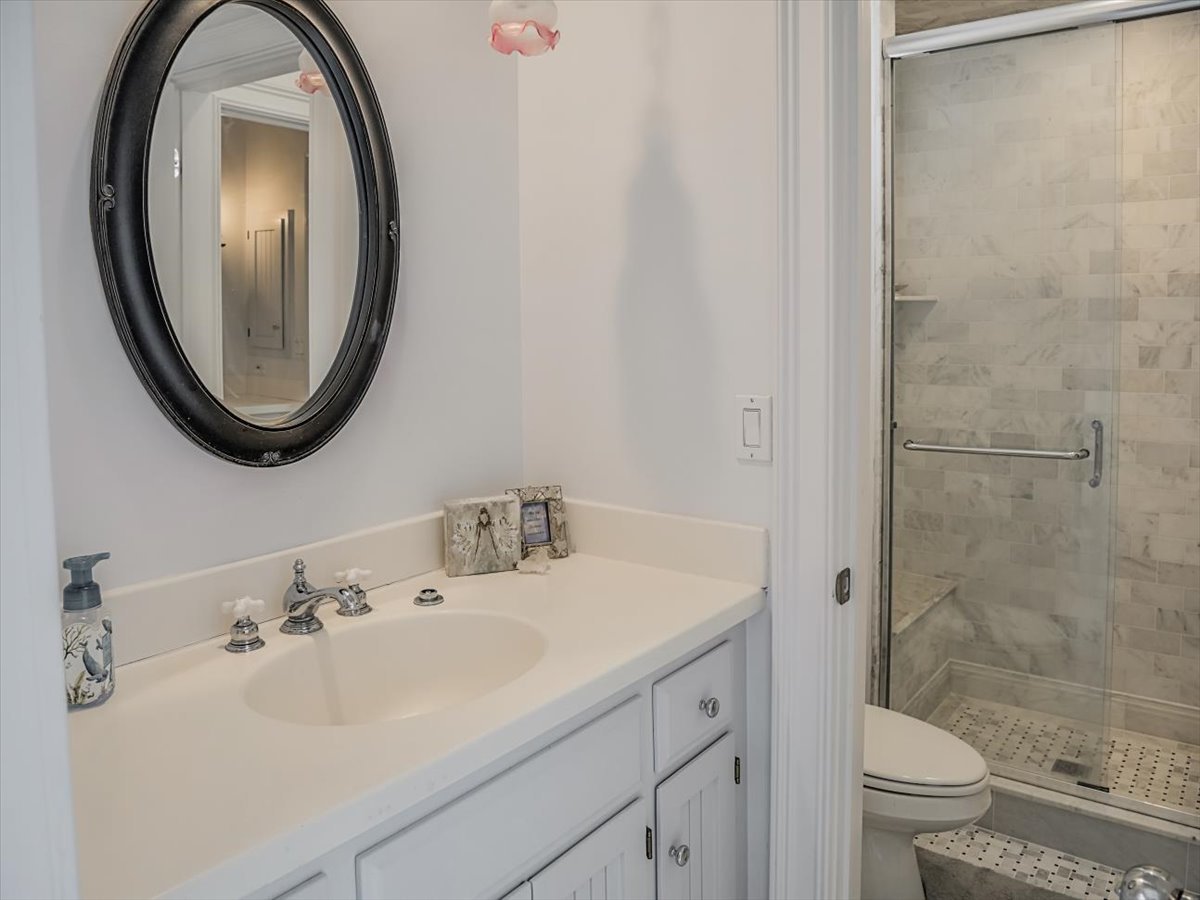 8010 Greenbriar Court Burr Ridge, IL 60527 - Photo 21 of 57 a bathroom with a sink a toilet and a mirror