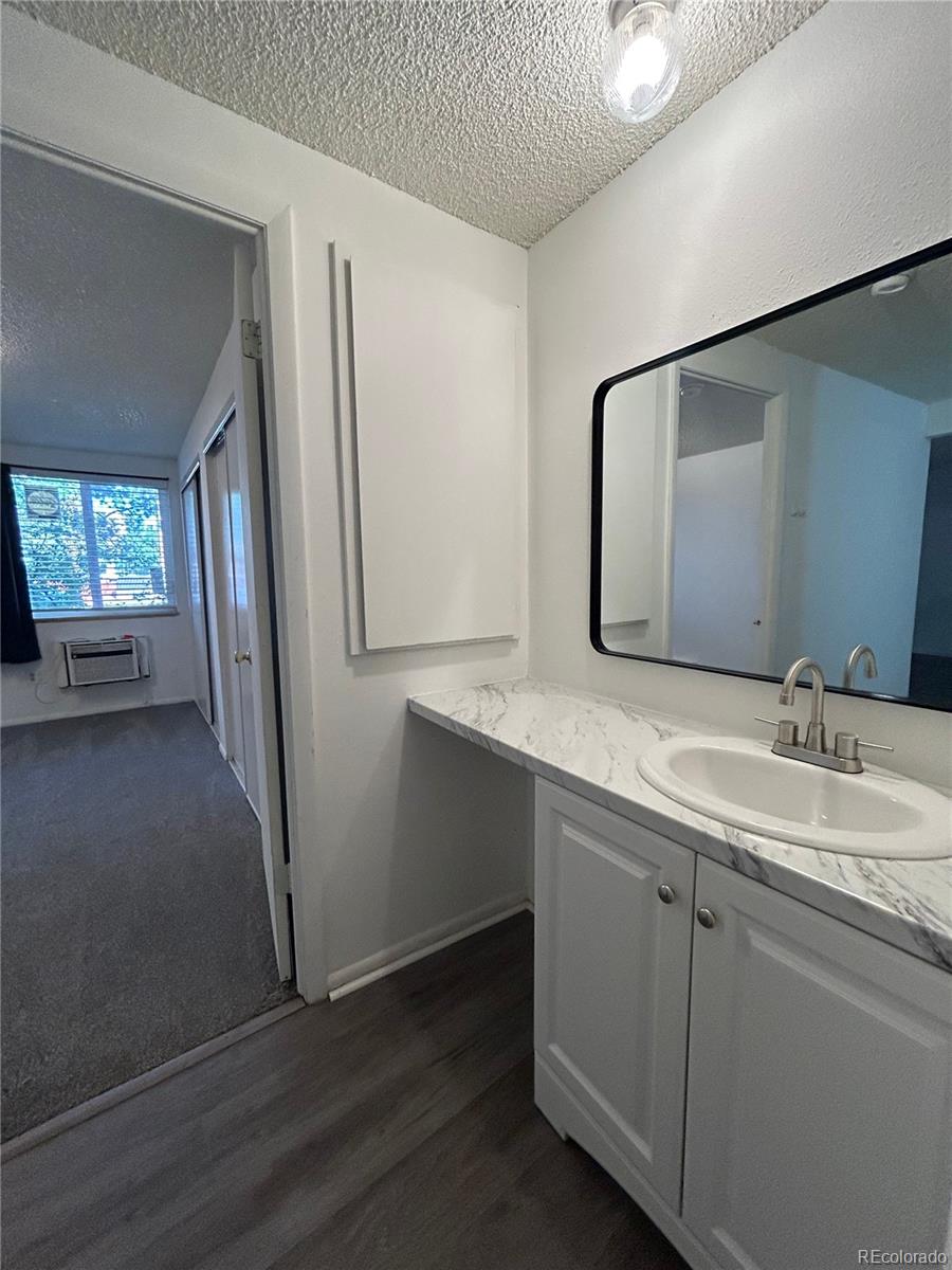 1306 South Parker Road, Unit 167 Denver, CO 80231 - Photo 9 of 14 a bathroom with a double vanity sink and mirror