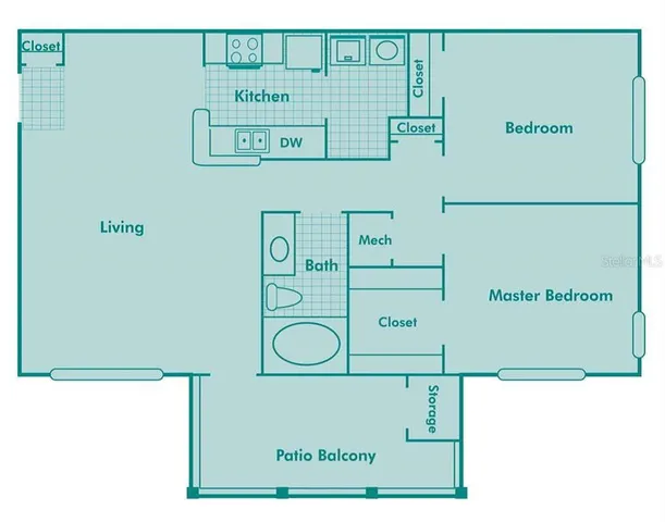 a view of kitchen with refrigerator and windows