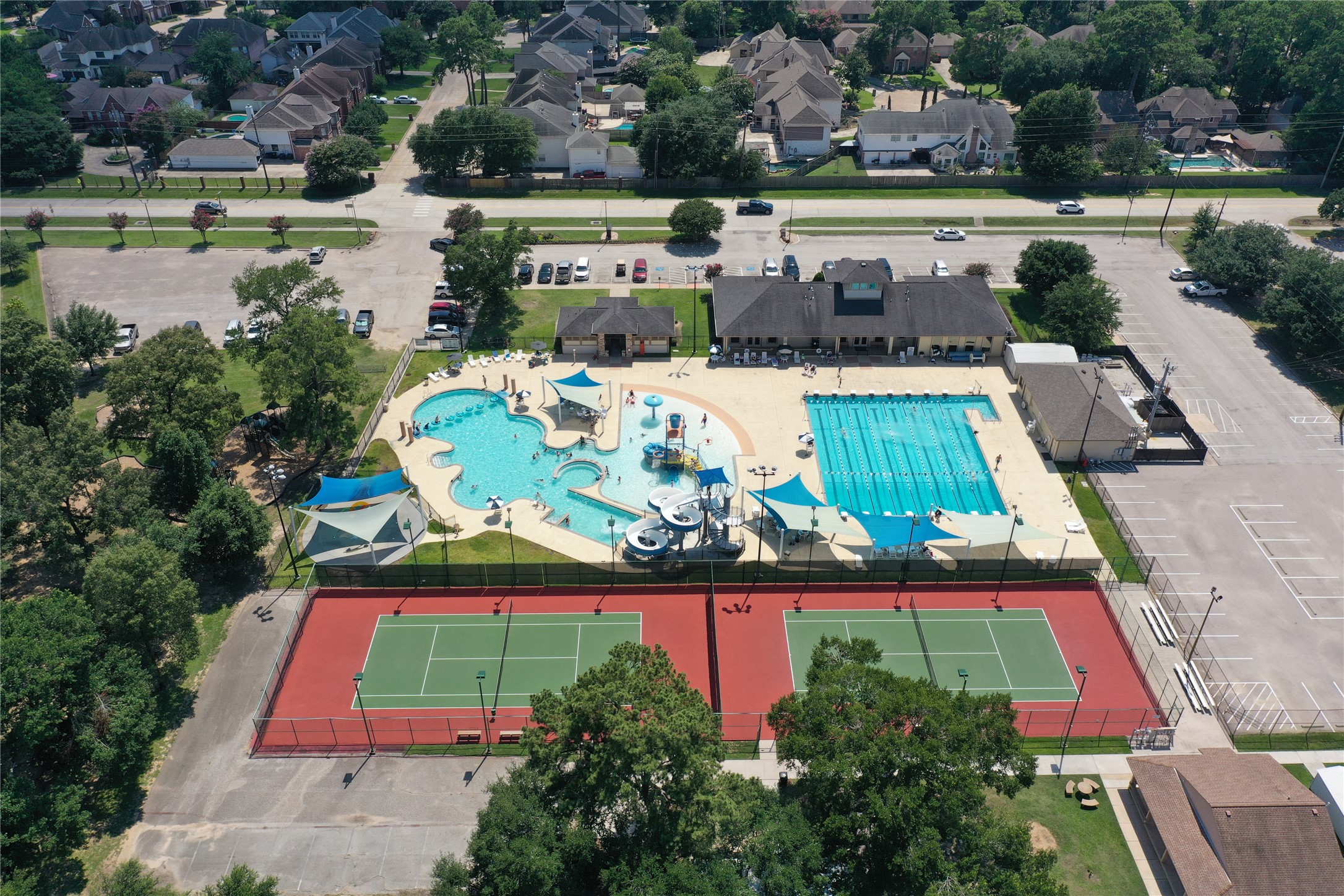 8006 Vickridge Lane Spring, TX 77379 - Photo 48 of 50 an aerial view of a house with a swimming pool outdoor seating and yard