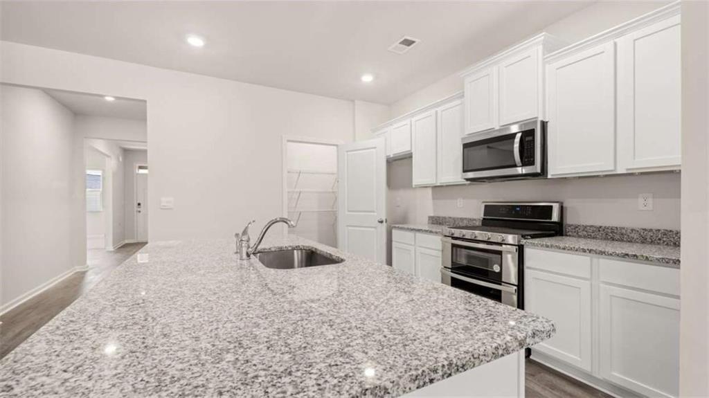 88 White Spruce Way Newnan, GA 30265 - Photo 18 of 20 a kitchen with granite countertop a sink and steel appliances
