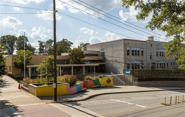 a view of a park with slide