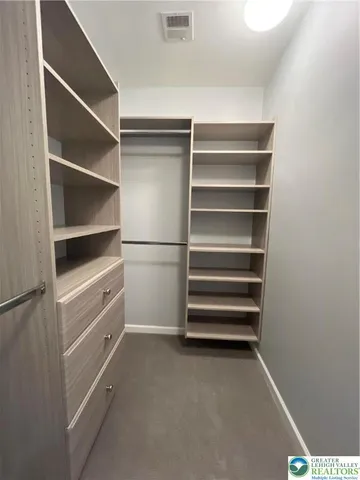 a view of walk in closet with empty racks
