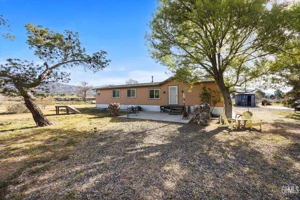 a view of a yard with a large tree