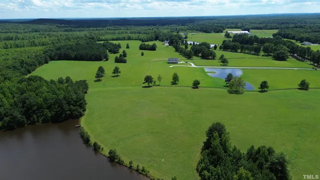 a view of a golf course with a lake