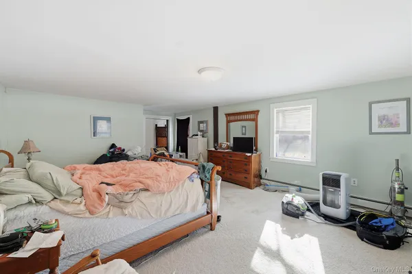 a bedroom with a bed and a couch