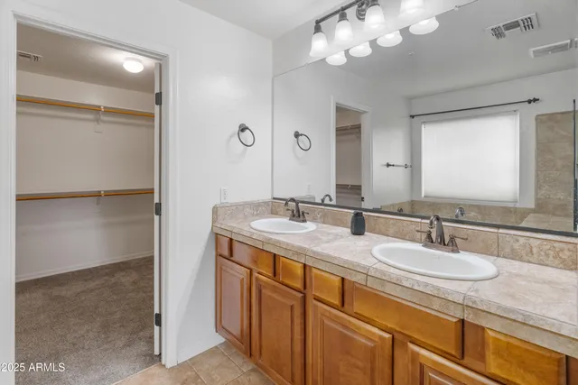 a bathroom with a sink a vanity and a mirror