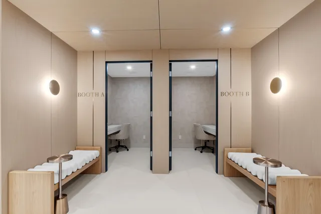 a lobby with furniture and couches