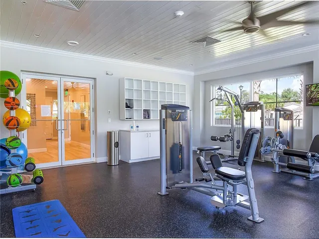 a view of a room with gym equipment