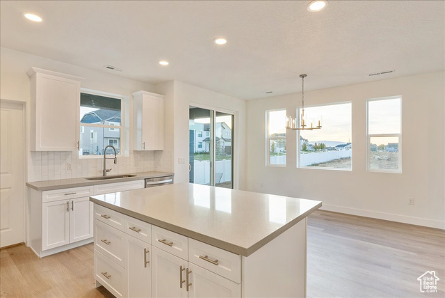 2033 Fortune Lane, Unit 462 Mapleton, UT 84664 - Photo 13 of 27 Kitchen with white cabinetry, a kitchen island, sink, and backsplash