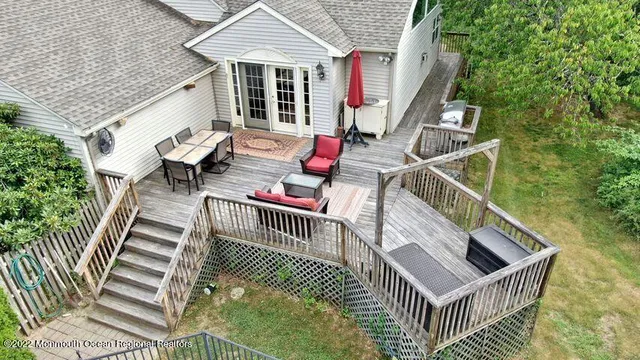 an outdoor space with seating area