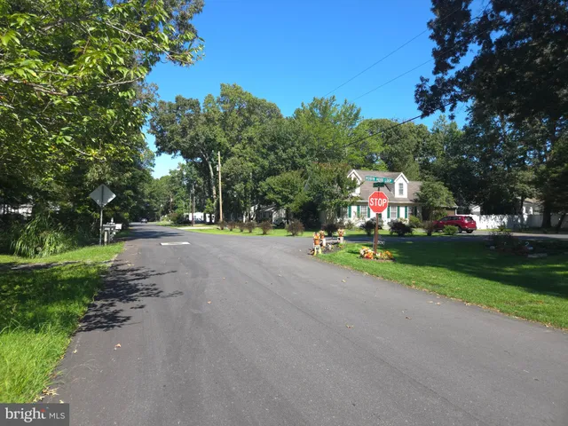 a view of street with houses and trees in the background