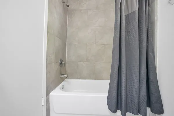 a bathroom with a bathtub