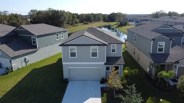 a aerial view of a house with a garden