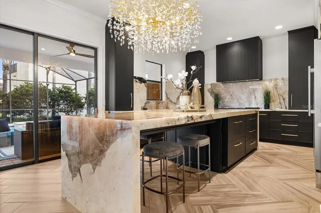 a living room with furniture and a clock