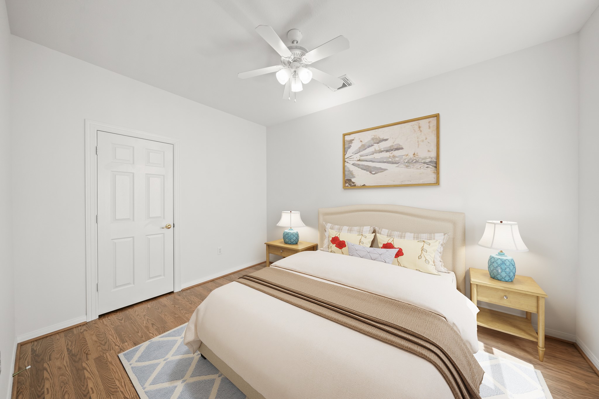 25003 Spring Ash Lane Katy, TX 77494 - Photo 26 of 43 This inviting secondary bedroom boasts elegant laminate hardwood floors and a stylish ceiling fan with light. Just to the left sits the closet. This picture has been virtually staged.