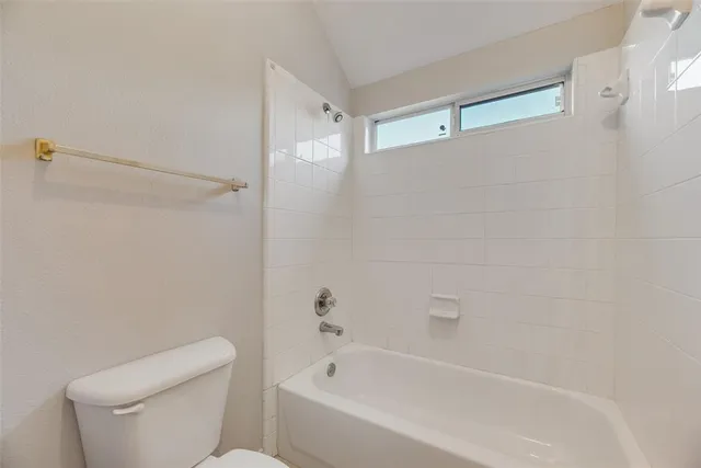 a bathroom with a toilet and a bathtub