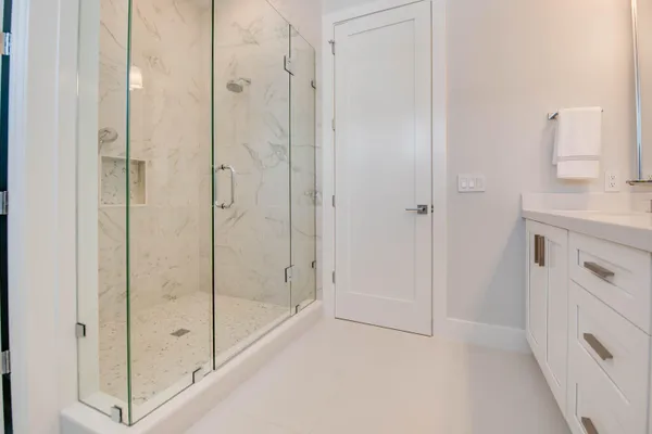a bathroom with a shower