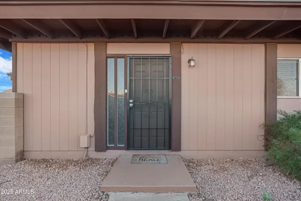 a view of wooden door
