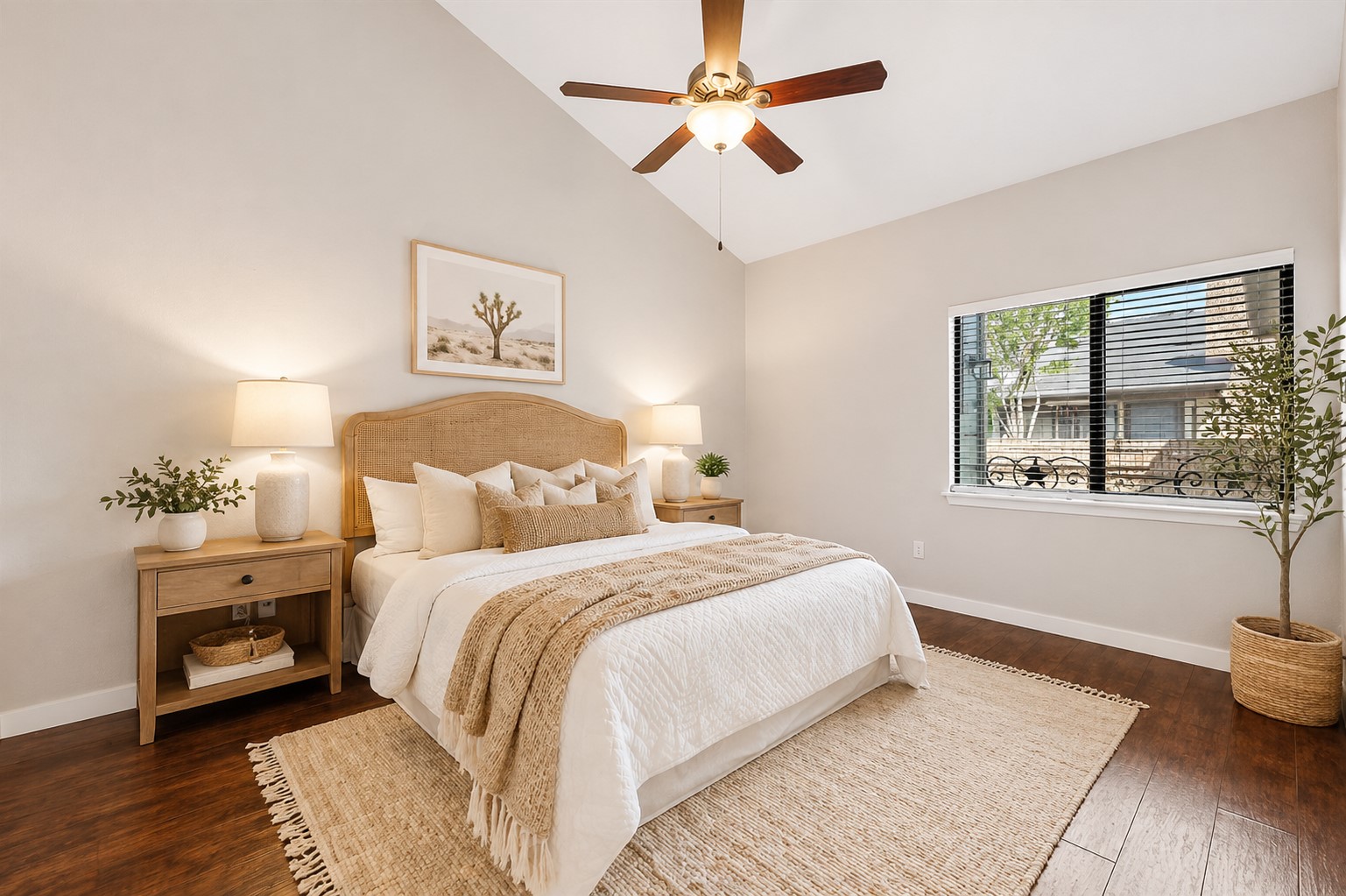 1748 Ohlen Road, Unit 22 Austin, TX 78757 - Photo 5 of 14 Primary Bedroom featuring a vaulted ceiling digitally staged.