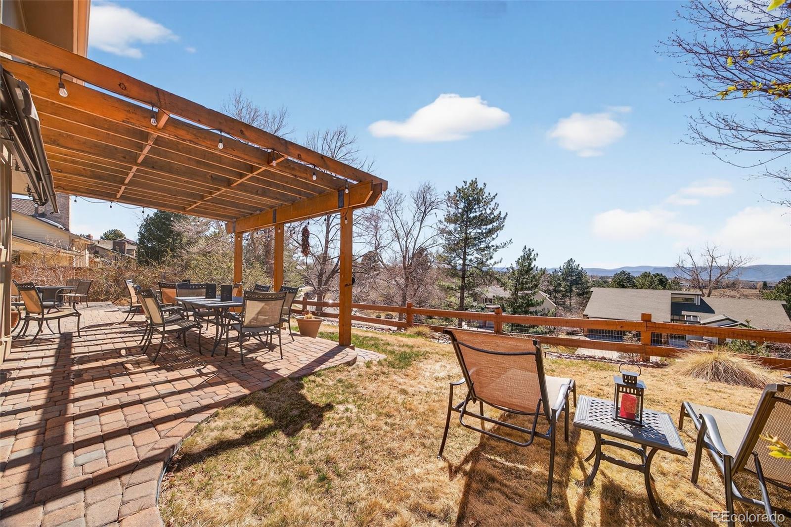 2452 Terraridge Drive Highlands Ranch, CO 80126 - Photo 37 of 50 a view of a patio with a table and chairs under an umbrella