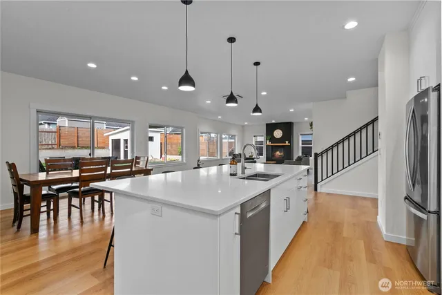 a kitchen with lots of counter top space