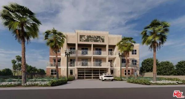 front view of a house with a palm tree