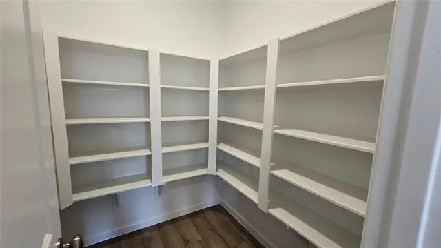 a view of walk in closet with empty racks