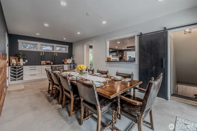 a view of a dining area with furniture