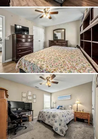 a bedroom with bed and window