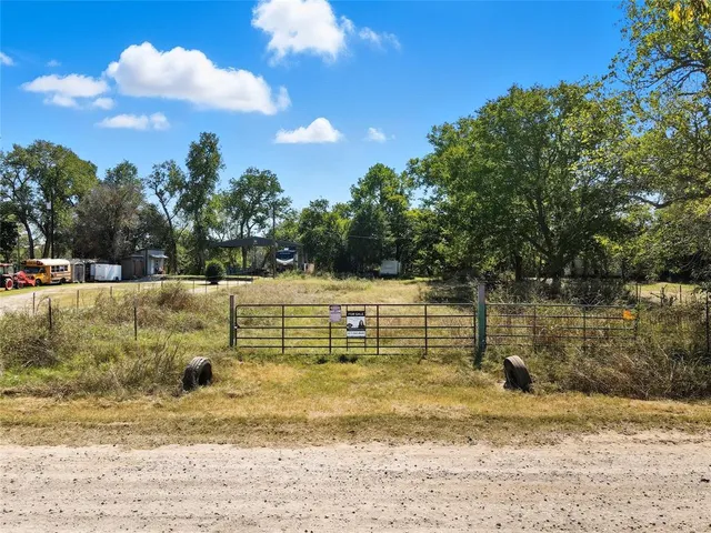 a view of dirt yard with a large tree