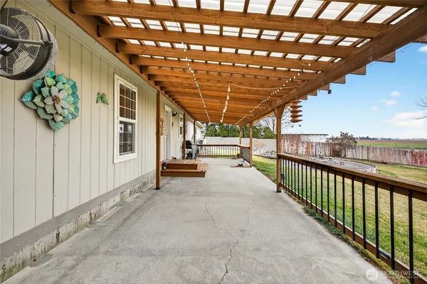 a view of a porch with a patio