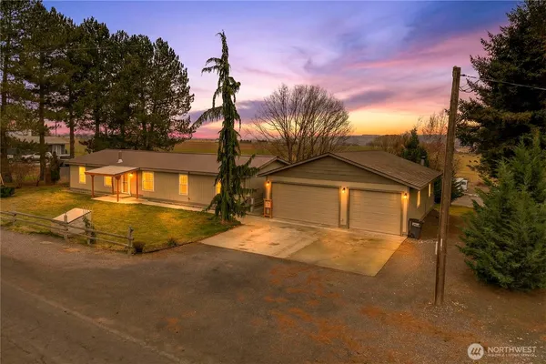 a view of backyard with a large tree and wooden fence