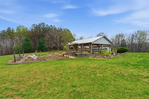 a view of a lake from a yard